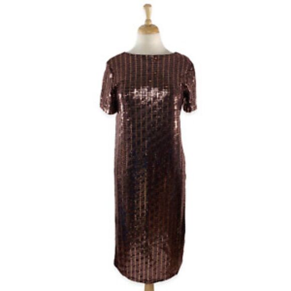 RACHEL Zoe Bronze Metallic Sequin Shift Dress - Picture 6 of 6